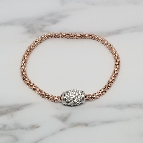 Sterling Silver Mesh Bracelet Rose Plated CZ - Picture 1 of 7